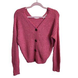 Moon & Madison Pink V Neck Button Front Cardigan Sweater Size M